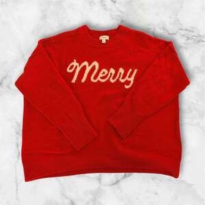 CeCe Merry Graphic Crewneck Pullover Red Sweater Size L